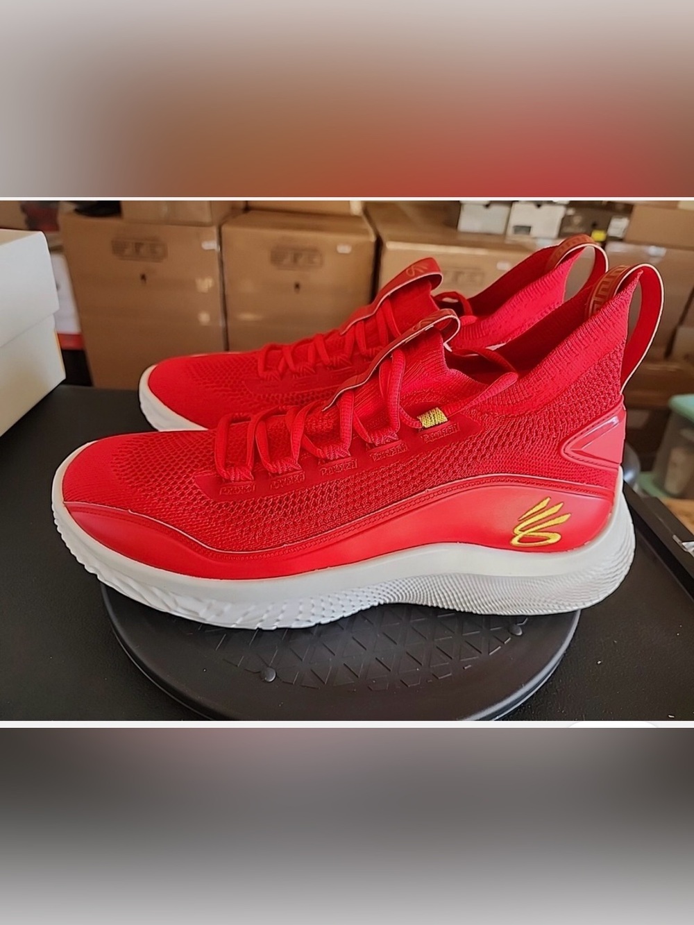 Under Armour Women’s Red Curry Flow Sneakers with Gold Accent size 44